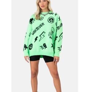 NWT Adika Oversized Green and Black Iconic Knit Sweater Size M/L
